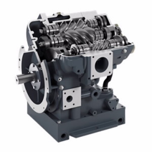 Compressor de parafuso rotativo isento de óleo - EnviroAire T Vista interna do aerodinâmico